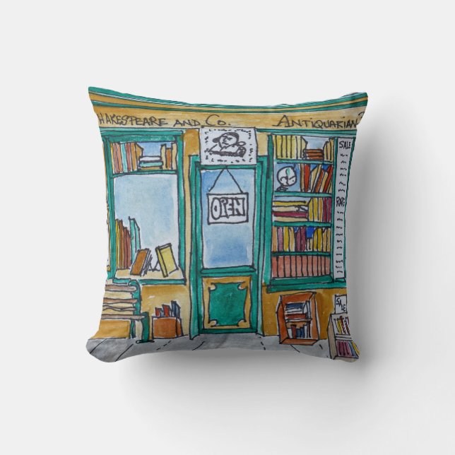 Shakespeare & Co. Bookstore | Seine, Paris Throw Pillow (Front)