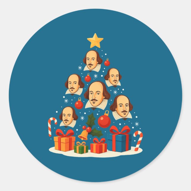 Shakespeare English Literature Christmas Tree Xmas Classic Round Sticker (Front)