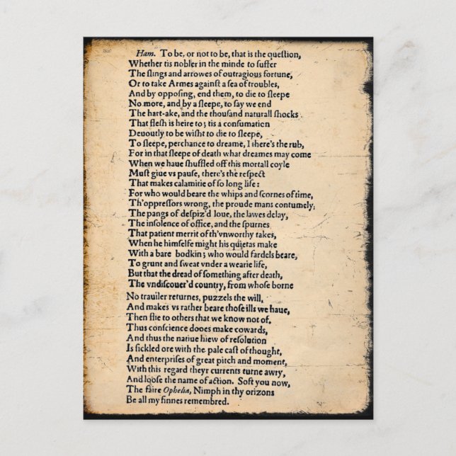 Shakespeare Hamlet Soliloquy Postcard (Front)