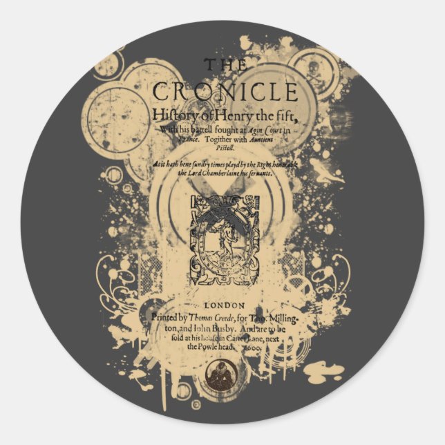 Shakespeare Henry V Quarto Front Piece Classic Round Sticker (Front)