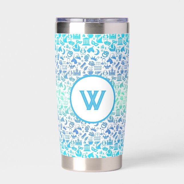 Shakespeare Icon BlueGreen on White Tumbler (Back)
