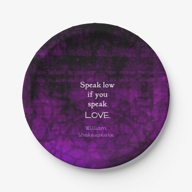 Shakespeare Inspirational Romantic LOVE Quote Paper Plates (Front)