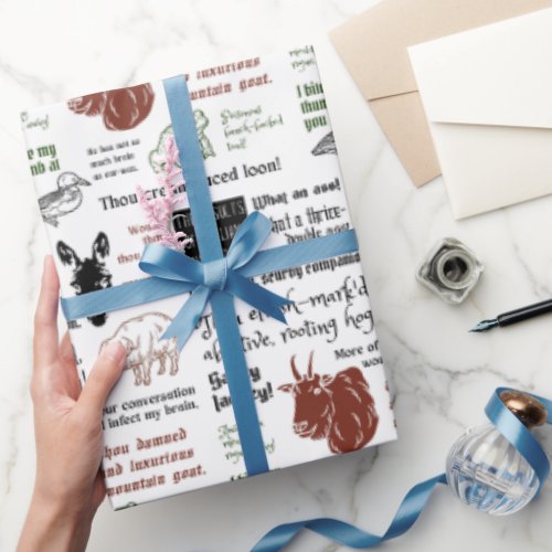 Shakespeare Insult Cute Illustrated Sarcastic Wrapping Paper
