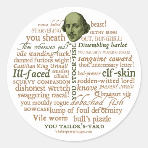 Shakespeare Insults Collection Classic Round Sticker