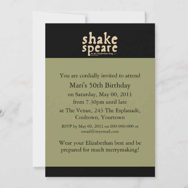 Shakespeare - it's an Elizabethan thing Invitation (Front)