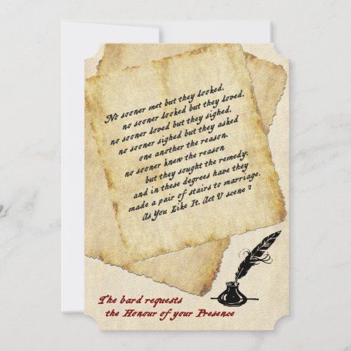 Shakespeare Love Quotations Wedding Invitation