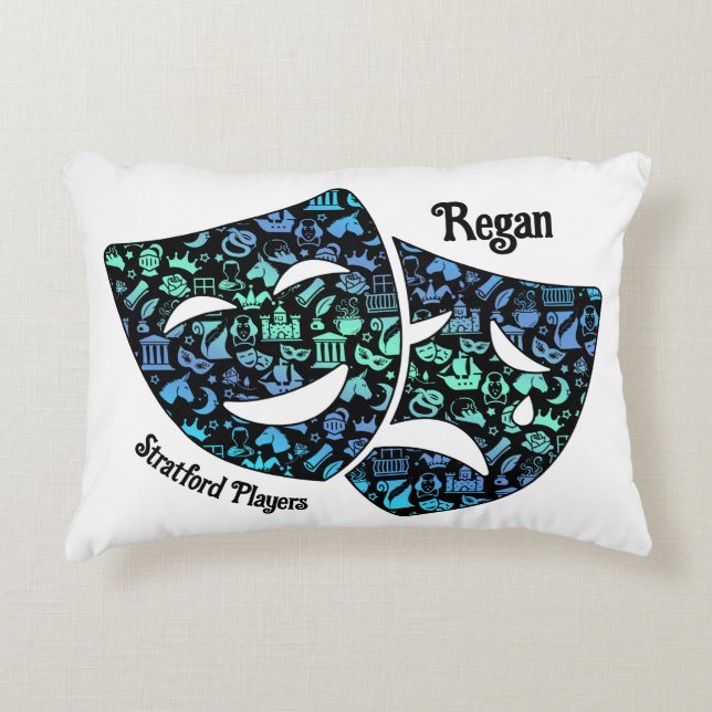 Shakespeare Lover Throw Pillow Blue Green Black (Front)