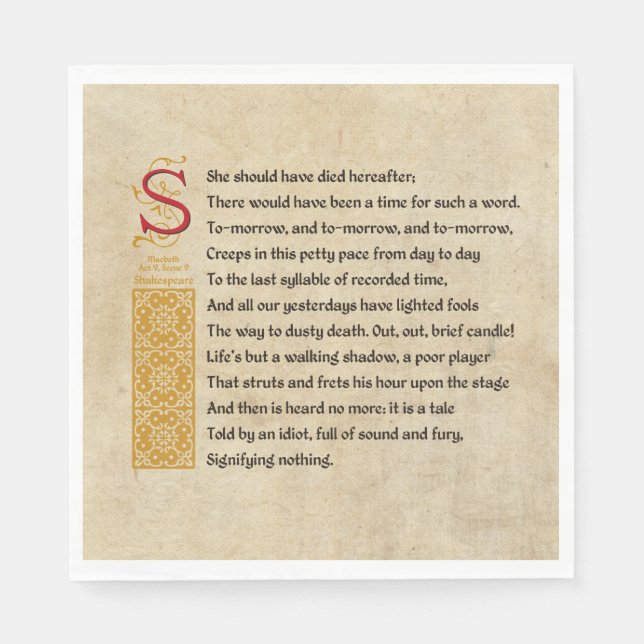Shakespeare Macbeth Act V Scene V - Sound and Fury Napkins (Front)