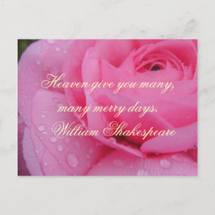 Shakespeare Merry Days Quote , Pink Rose Holiday Postcard