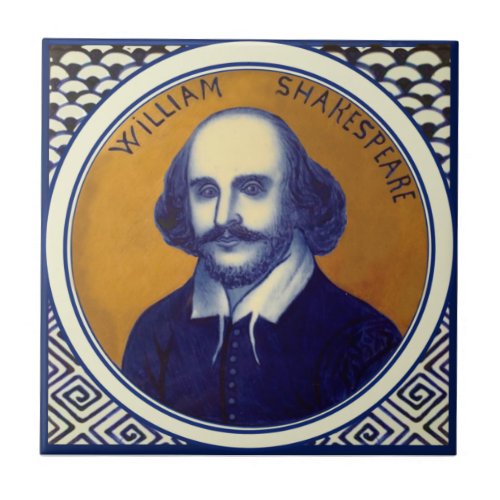 Shakespeare Portrait Antique Cobalt Copeland Repro Ceramic Tile