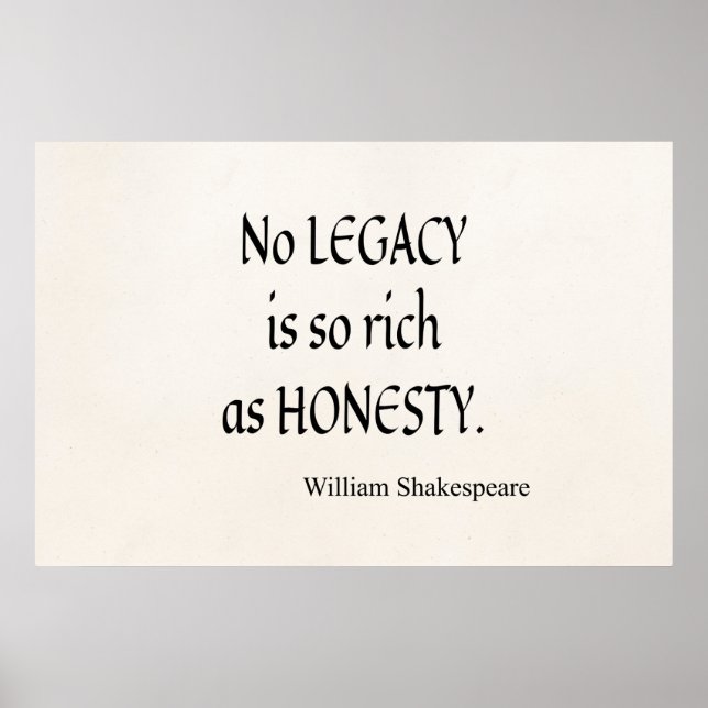 Shakespeare Quote No Legacy So Rich as Honesty Poster (Front)