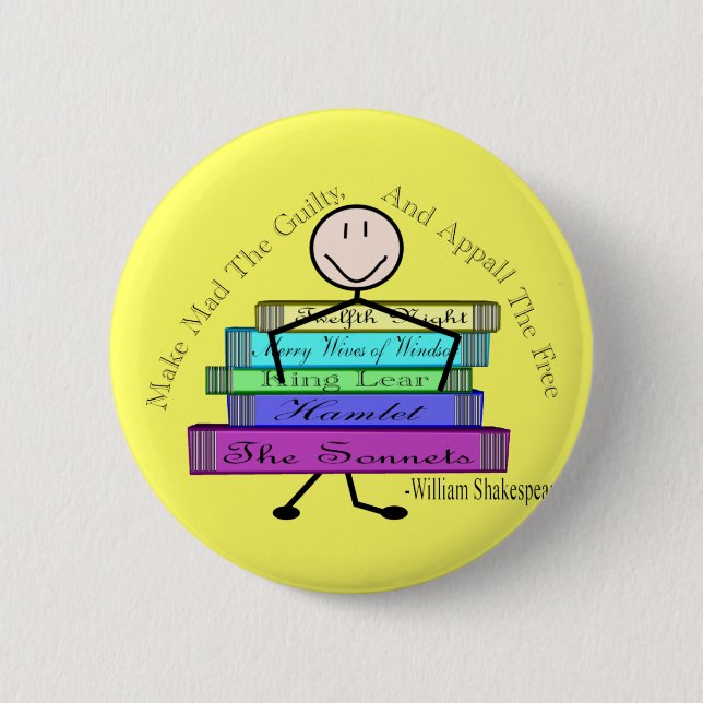 Shakespeare Quote Stick People Design Button (Front)