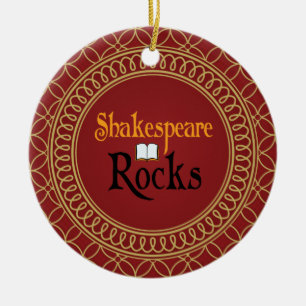 Shakespeare Rocks Red and Gold Keepsake Gift Ceramic Ornament