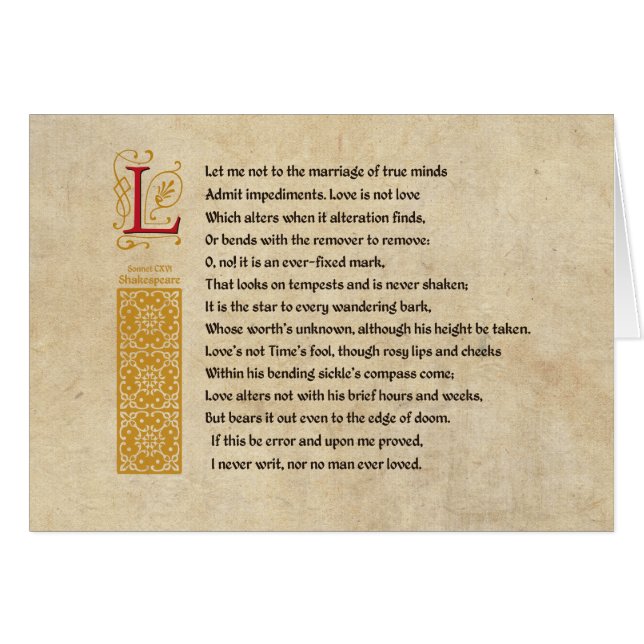 Shakespeare Sonnet 116 (CXVI) on Parchment Cards (Front Horizontal)