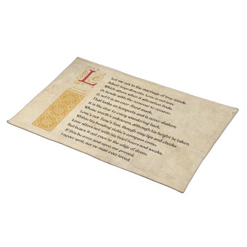 Shakespeare Sonnet 116 CXVI on Parchment Cloth Placemat