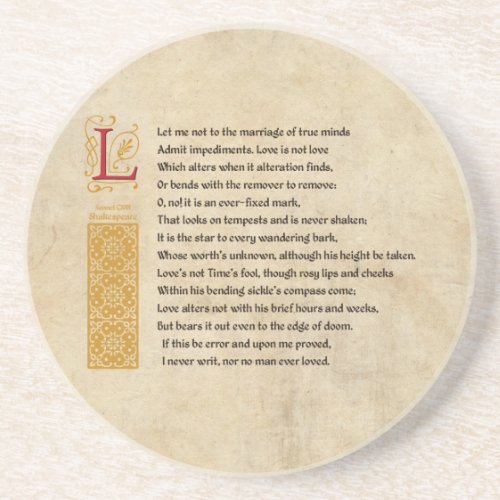 Shakespeare Sonnet 116 CXVI on Parchment Drink Coaster