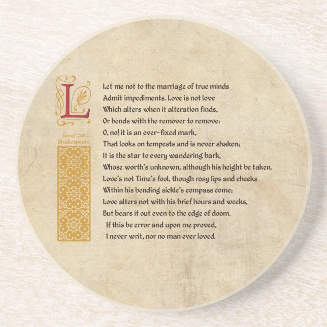 Shakespeare Sonnet 116 (CXVI) on Parchment Drink Coaster (Front)