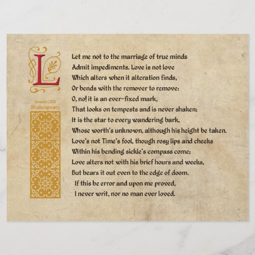 Shakespeare Sonnet 116 CXVI on Parchment Flyer