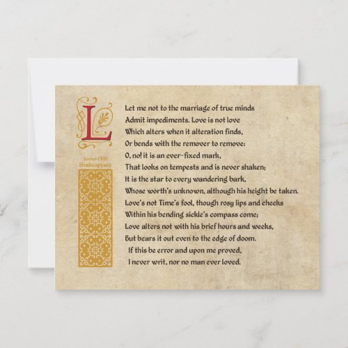 Shakespeare Sonnet 116 CXVI on Parchment Invitation