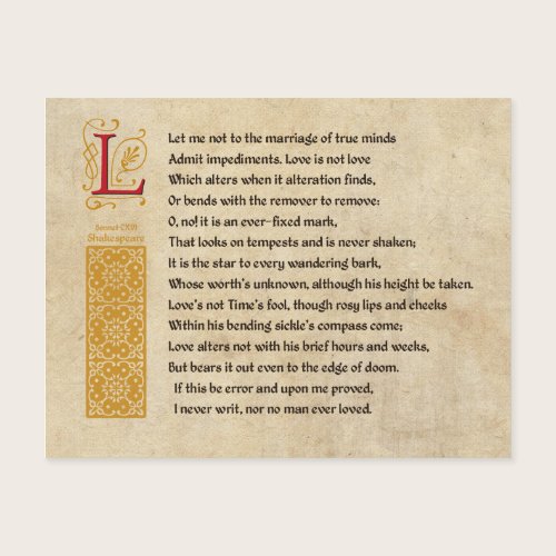 Shakespeare Sonnet 116 (CXVI) on Parchment Invitation