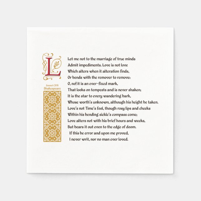 Shakespeare Sonnet 116 (CXVI) on Parchment Napkins (Front)