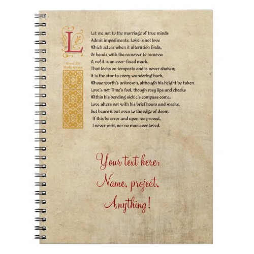 Shakespeare Sonnet 116 CXVI on Parchment Notebook