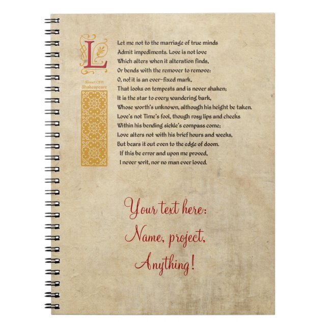 Shakespeare Sonnet 116 (CXVI) on Parchment Notebook (Front)