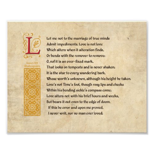 Shakespeare Sonnet 116 CXVI on Parchment Photo Print