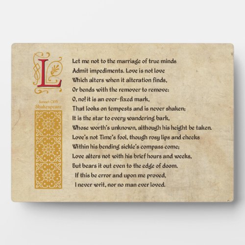 Shakespeare Sonnet 116 CXVI on Parchment Plaque