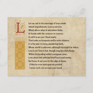 Shakespeare Sonnet 116 (CXVI) on Parchment Postcard
