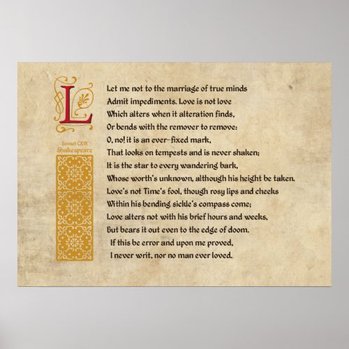 Shakespeare Sonnet 116 CXVI on Parchment Poster