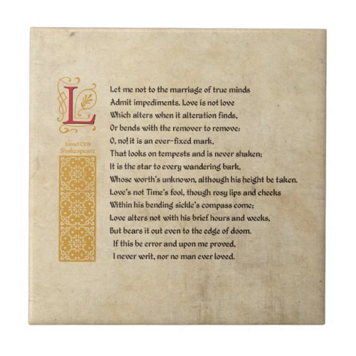 Shakespeare Sonnet 116 CXVI on Parchment Tile