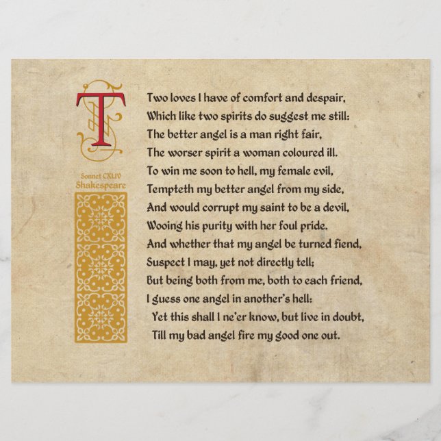 Shakespeare Sonnet 144 (CXLIV) on Parchment Flyer (Front)