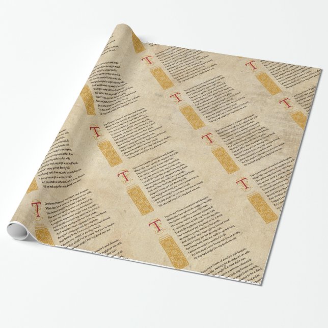 Shakespeare Sonnet 144 (CXLIV) on Parchment Wrapping Paper (Unrolled)