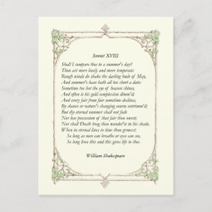 Shakespeare Sonnet # 18 Postcard