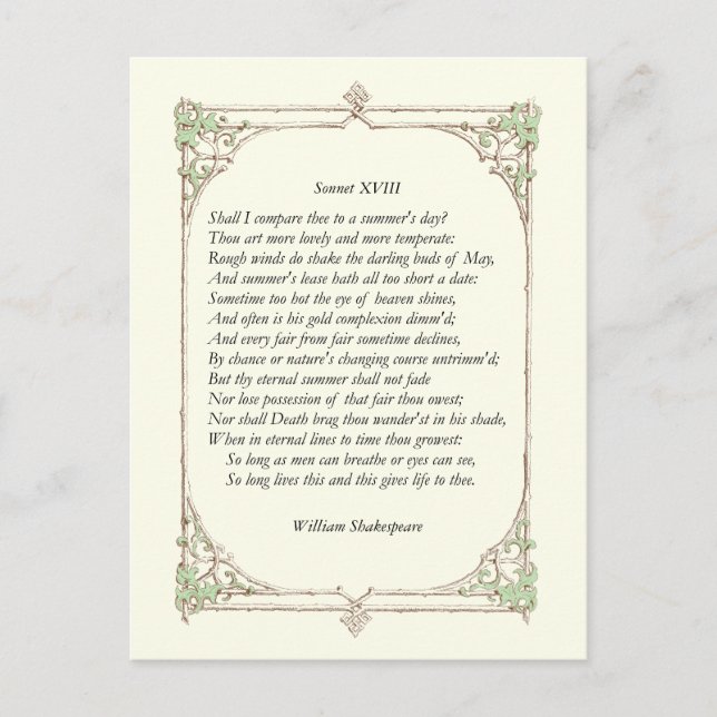 Shakespeare Sonnet # 18 Postcard (Front)