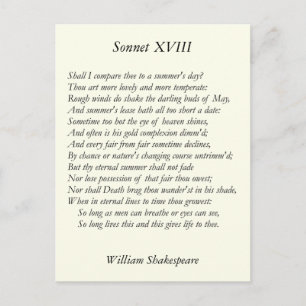 Shakespeare Sonnet # 18 Postcard