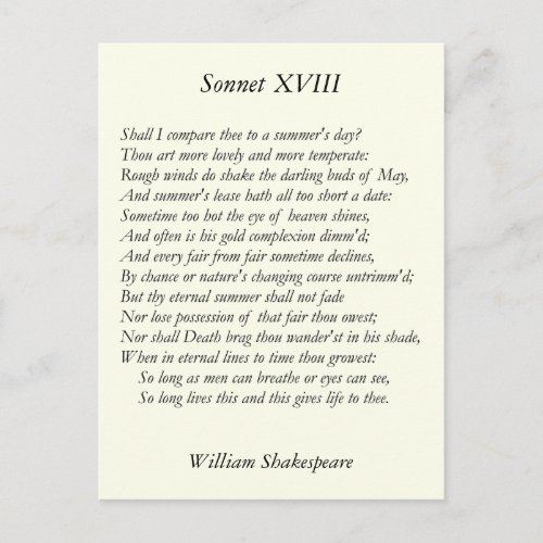 Shakespeare Sonnet  18 Postcard