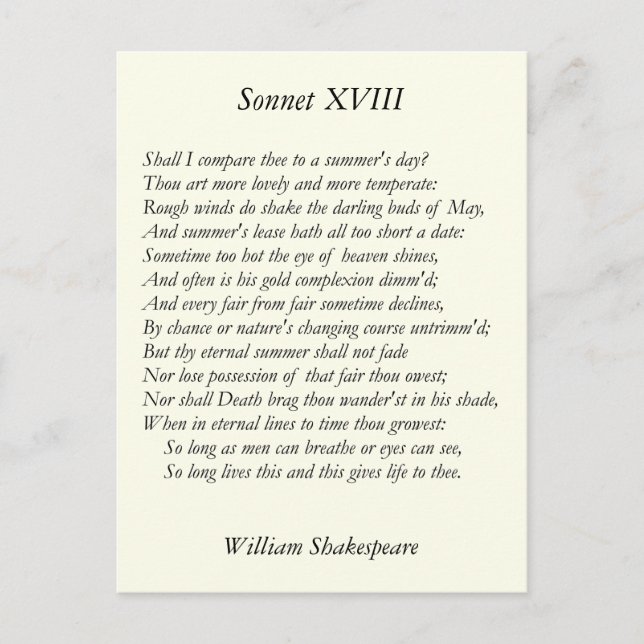 Shakespeare Sonnet # 18 Postcard (Front)