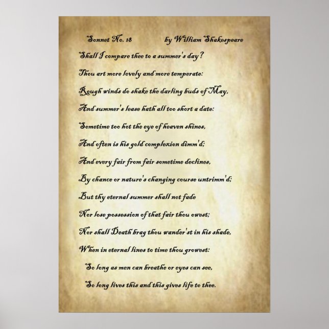 Shakespeare Sonnet 18 Poster (Front)