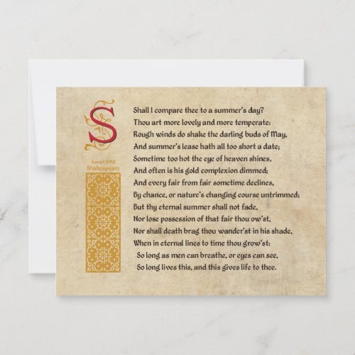 Shakespeare Sonnet 18 XVIII on Parchment Invitation