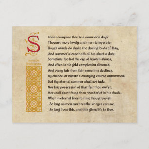 Shakespeare Sonnet 18 (XVIII) on Parchment Invitation