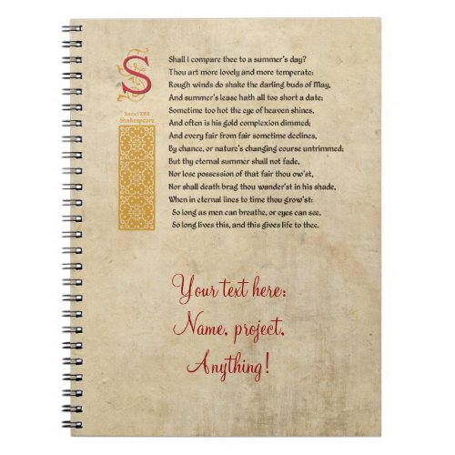 Shakespeare Sonnet 18 XVIII on Parchment Notebook