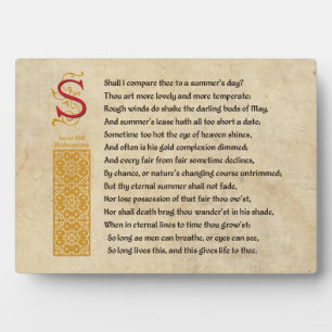 Shakespeare Sonnet 18 (XVIII) on Parchment Plaque