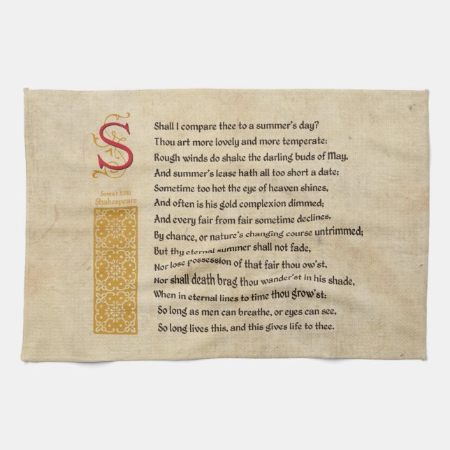 Shakespeare Sonnet 18 (XVIII) on Parchment Towel (Horizontal)