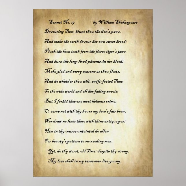 Shakespeare Sonnet 19 Poster (Front)