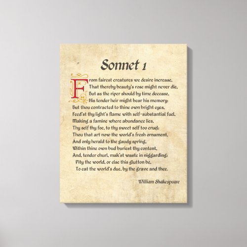 Shakespeare Sonnet 1 Parchment Canvas Print