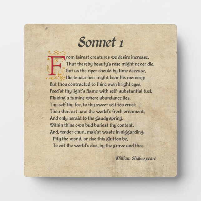 Shakespeare Sonnet 1 Parchment Plaque (Front)