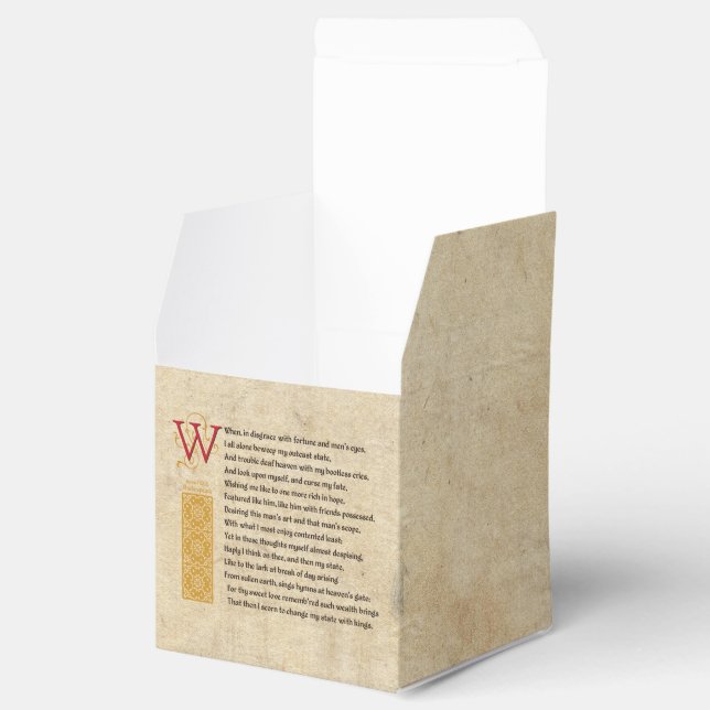 Shakespeare Sonnet 29 (XXIX) on Parchment Favor Boxes (Opened)