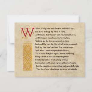 Shakespeare Sonnet 29 (XXIX) on Parchment Invitation